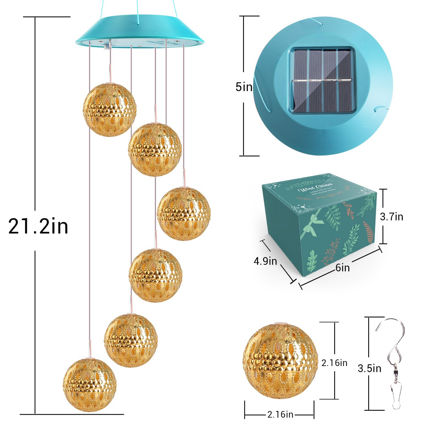 Solar Hydrangea Ball Wind Chime – 7 Color Changing Lights, IP65 Waterproof 🌸🔮