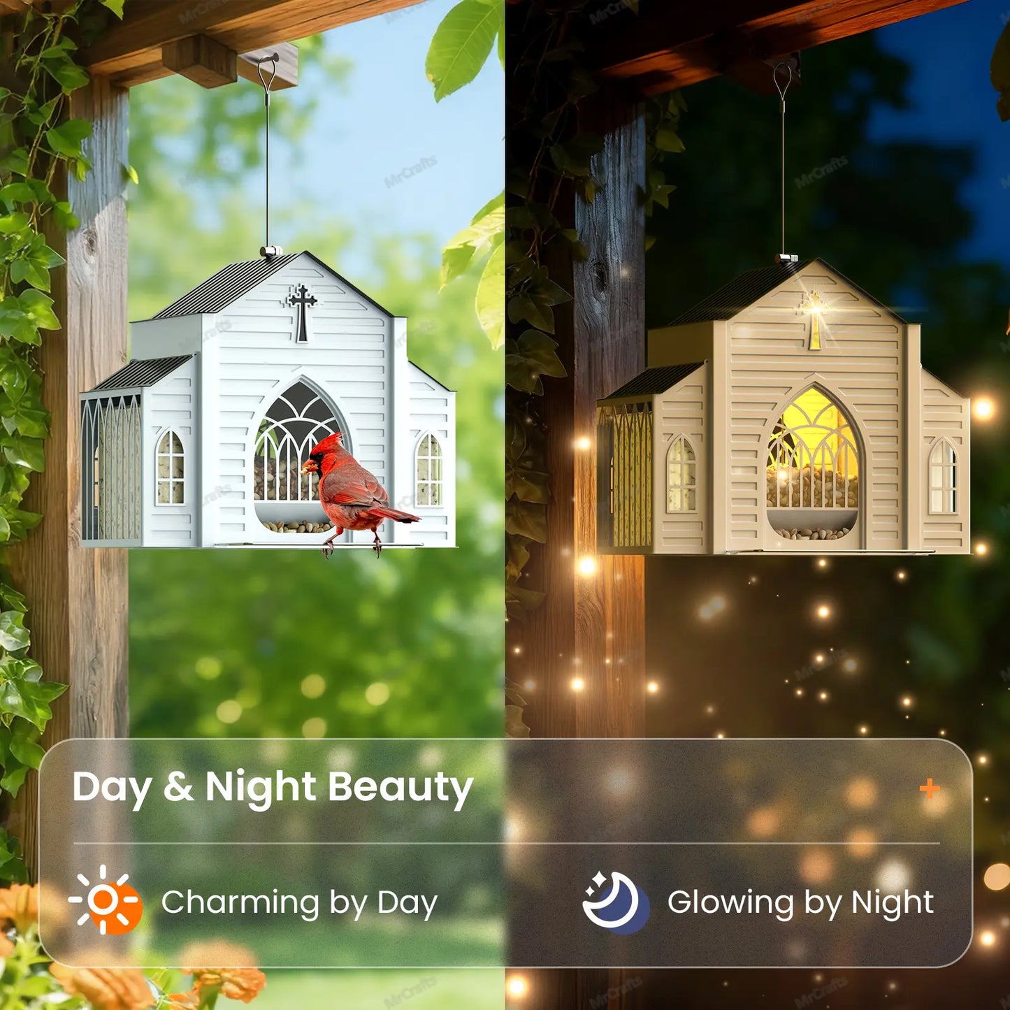 Solar Powered Church-Shaped Metal Bird Feeder