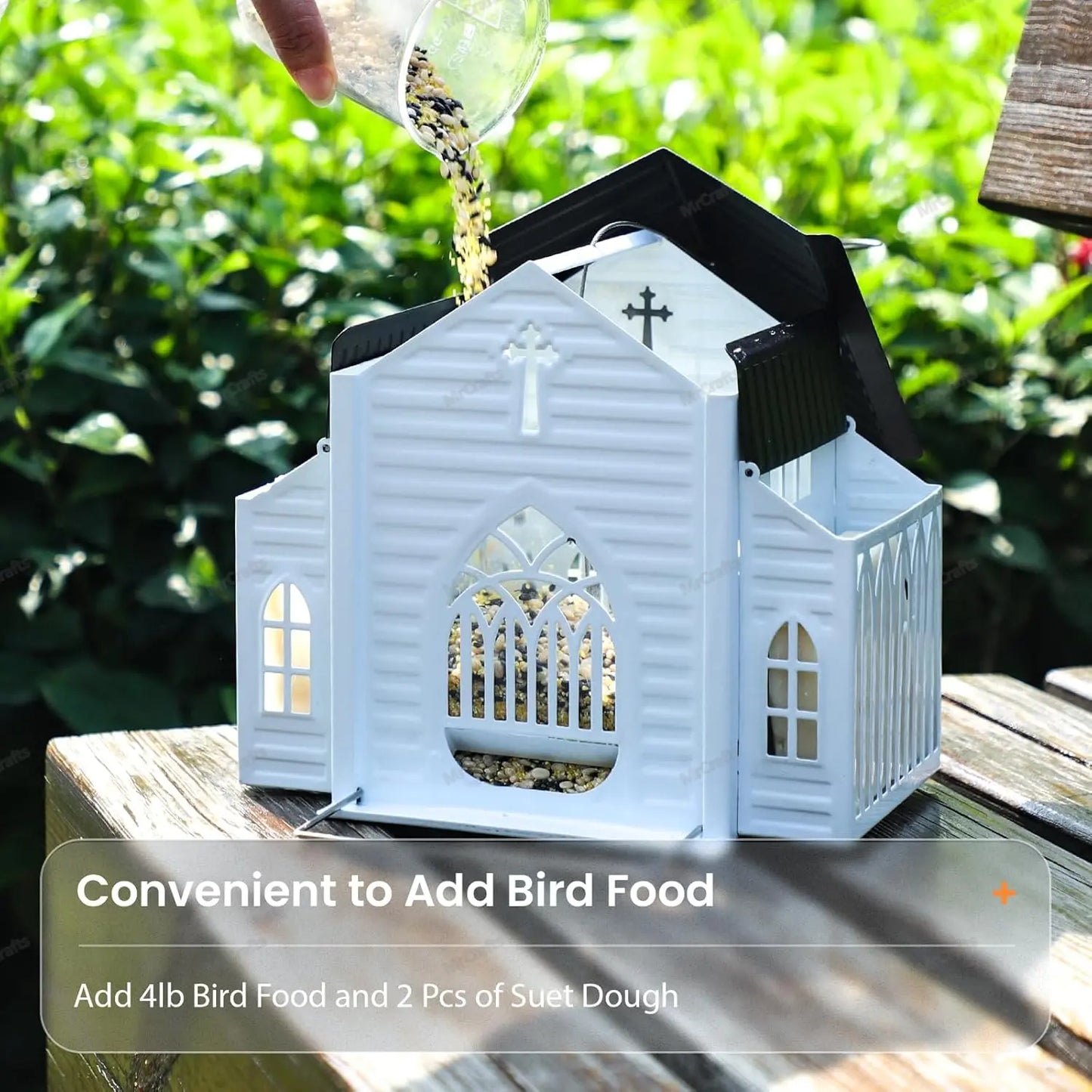 Solar Powered Church-Shaped Metal Bird Feeder