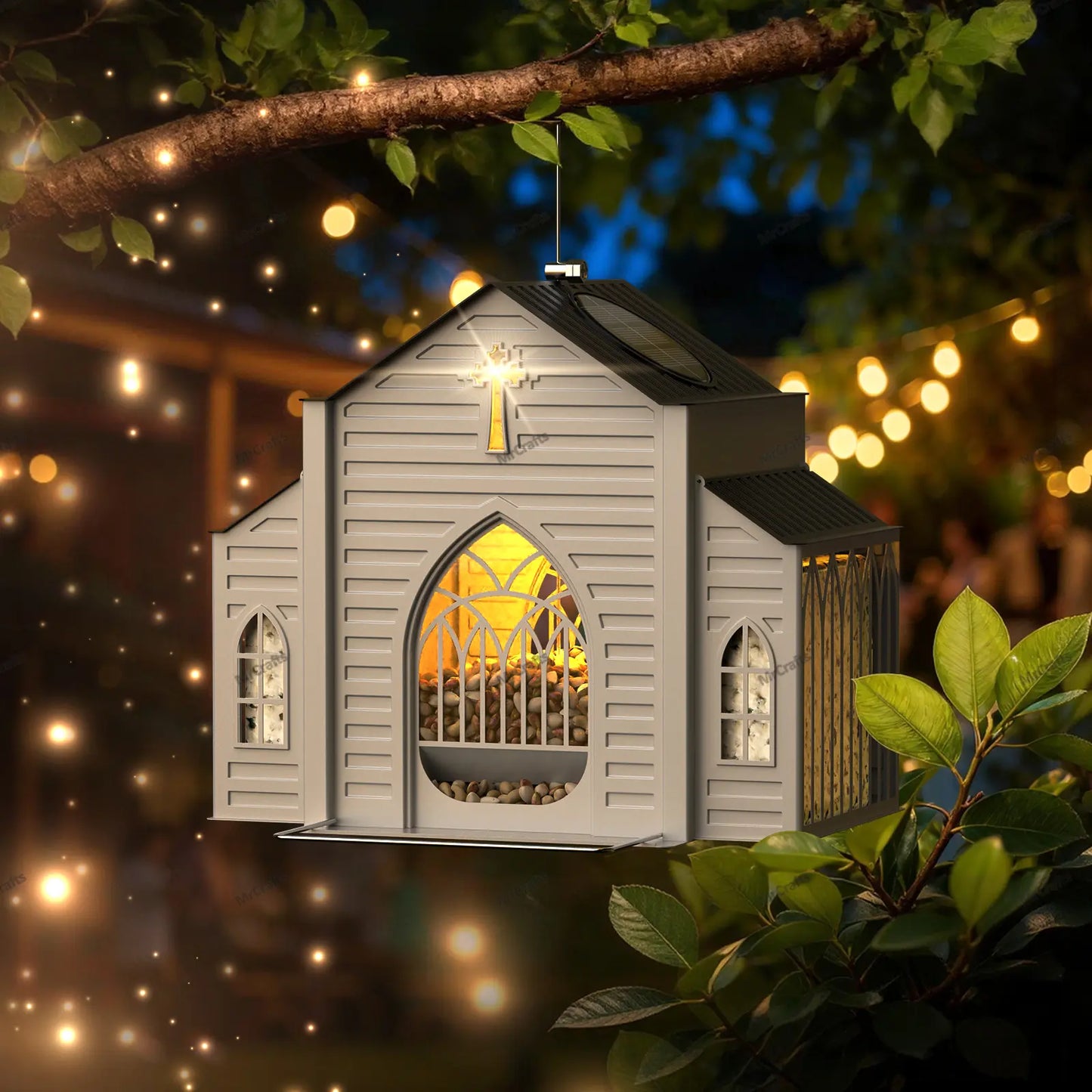 Solar Powered Church-Shaped Metal Bird Feeder