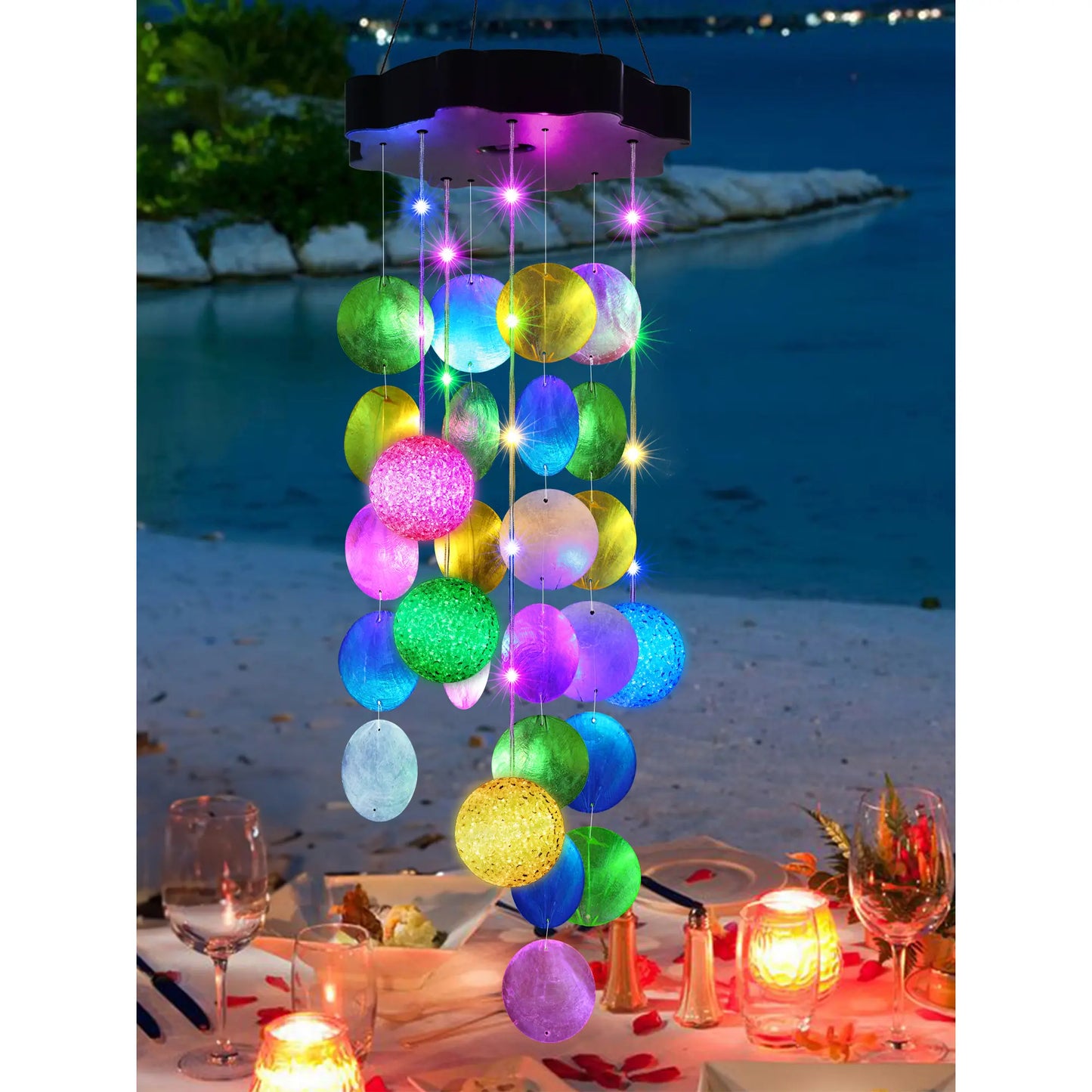 Solar Seashell Wind Chime – Natural Shells, 2 Lighting Modes, Gift-Ready 🐚☀️