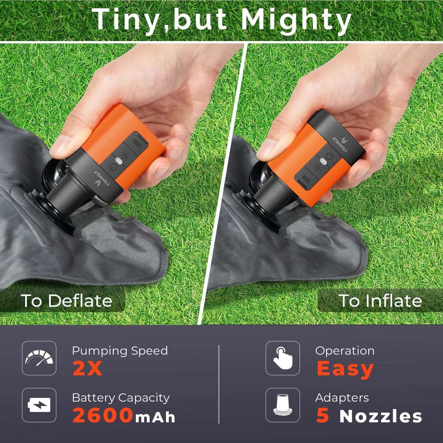 AIR 3 & AIR 5 PRO MAX – Mini & Pro Cordless Air Pump, Camping Light, Power Bank Function, 5 Nozzles🔋