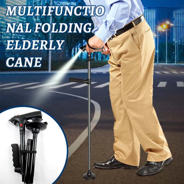 Multifunctional Folding Cane For Elderly With Light & Emergency Alarm