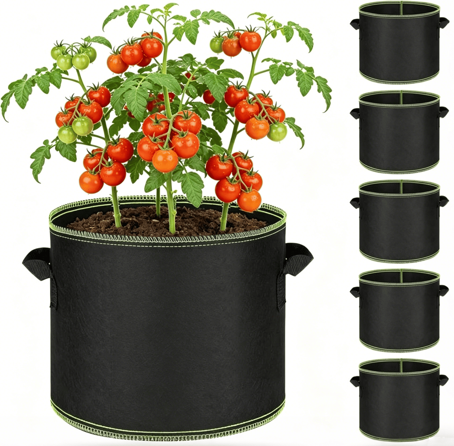 5-Pack 5 Gallon Grow Bags – Heavy-Duty Aeration Fabric Pots with Handles 🌱🪴