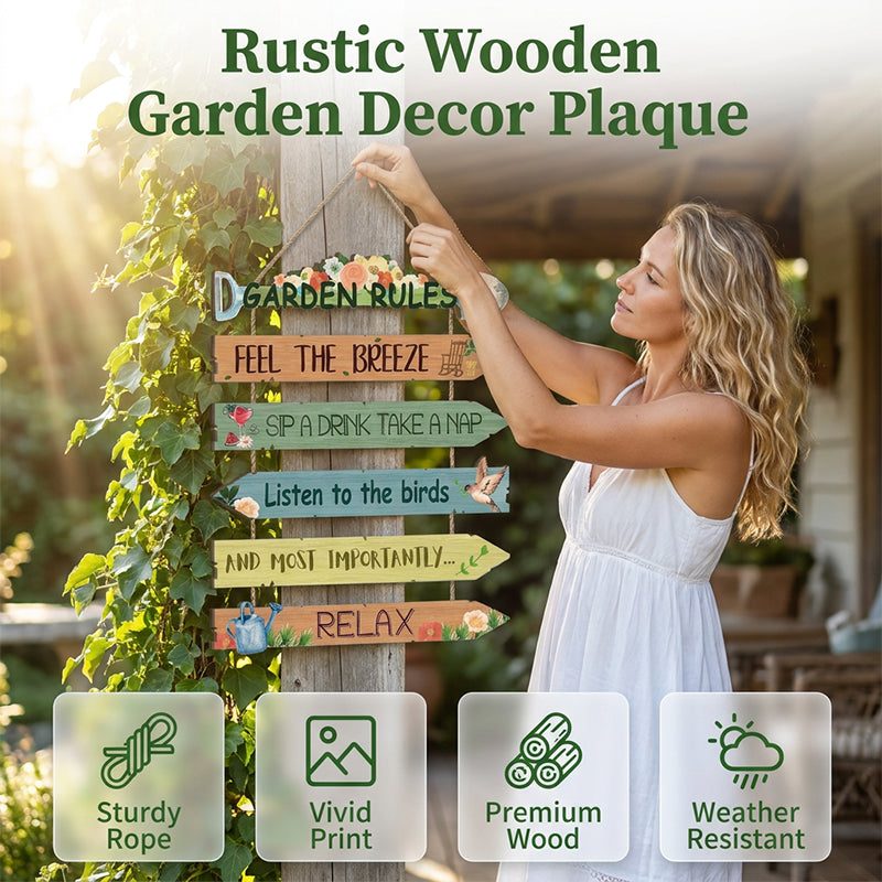 Rustic Wooden Garden Sign – Hand-Painted Botanical Art, Jute Rope Included 🌿🪵