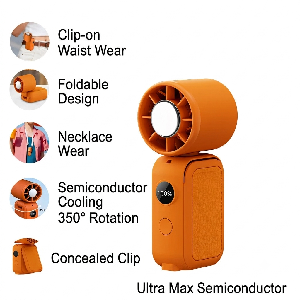 5-in-1 Portable Cooling Fan – Wearable, Rechargeable, LED Display