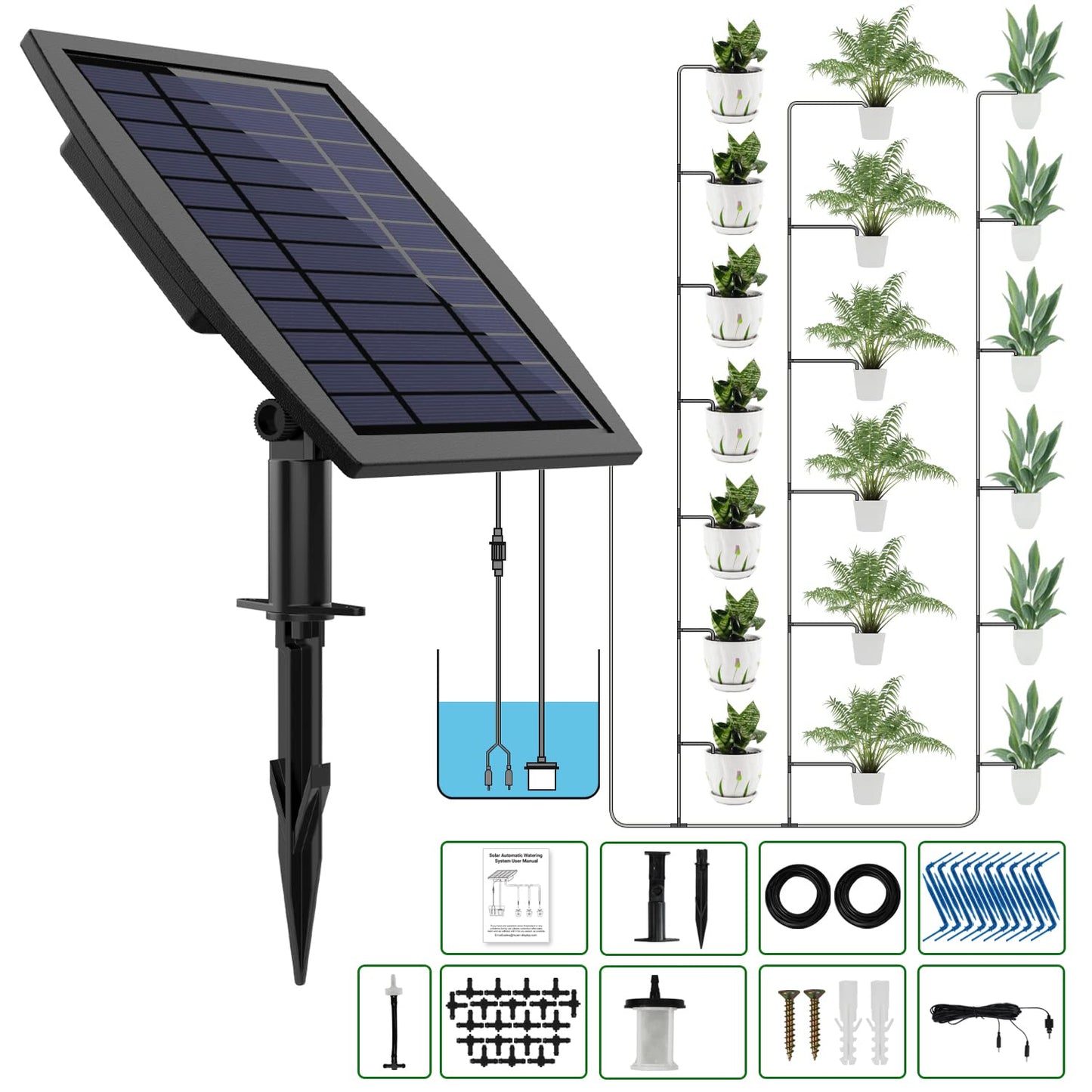 Solar Automatic Drip Irrigation Kit System –&Self-Watering Device for 10 or 20,30 Pots 🪴☀️💧