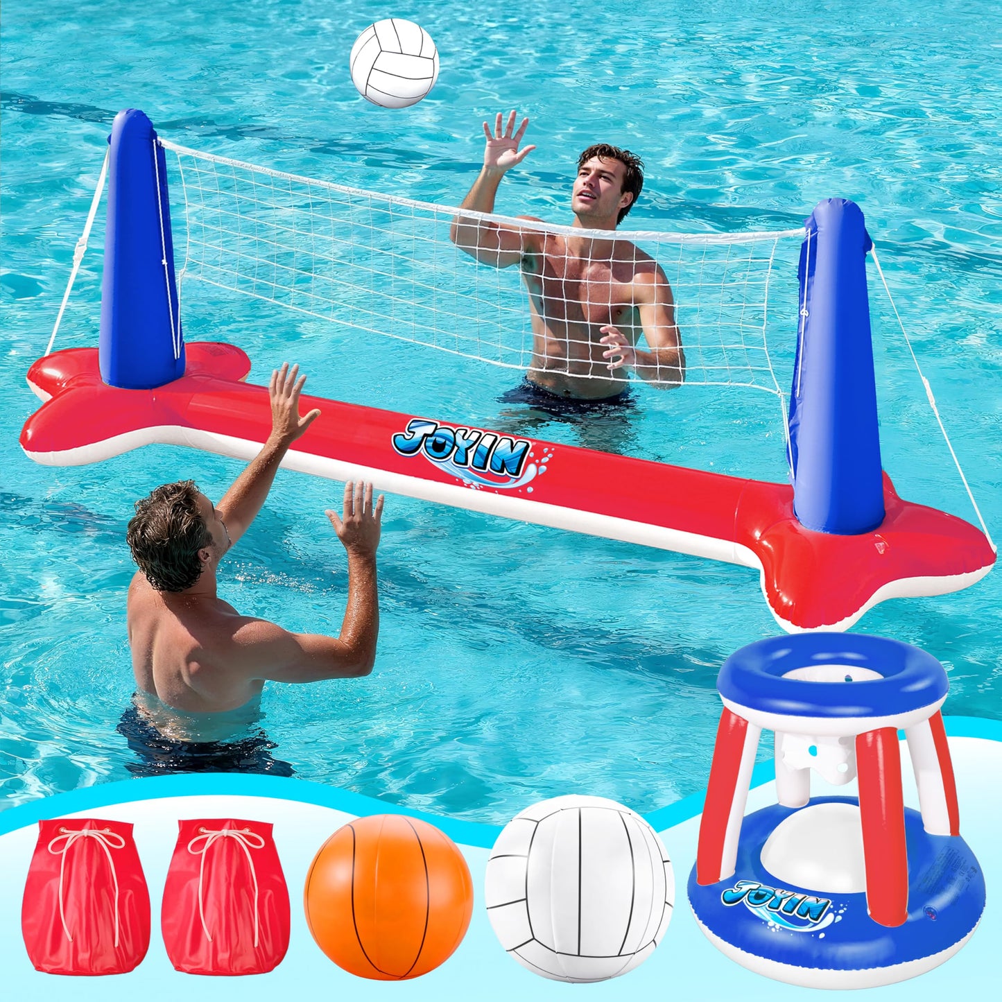 Inflatable Pool Volleyball &Basketball Combo Set 🏐🏀🏊♂️
