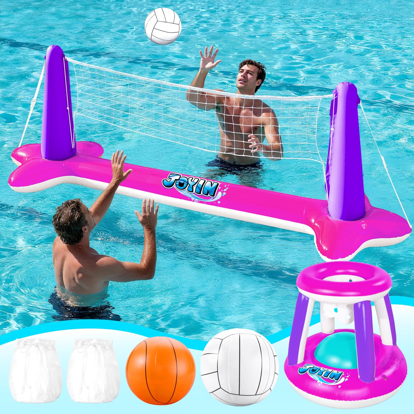 Inflatable Pool Volleyball &Basketball Combo Set 🏐🏀🏊♂️
