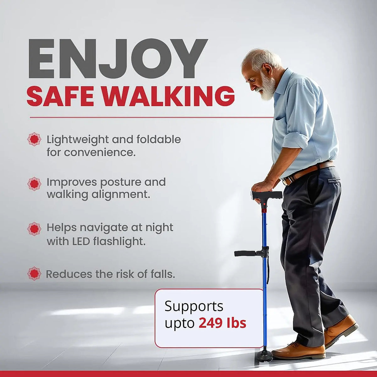 Multifunctional Folding Cane For Elderly With Light & Emergency Alarm