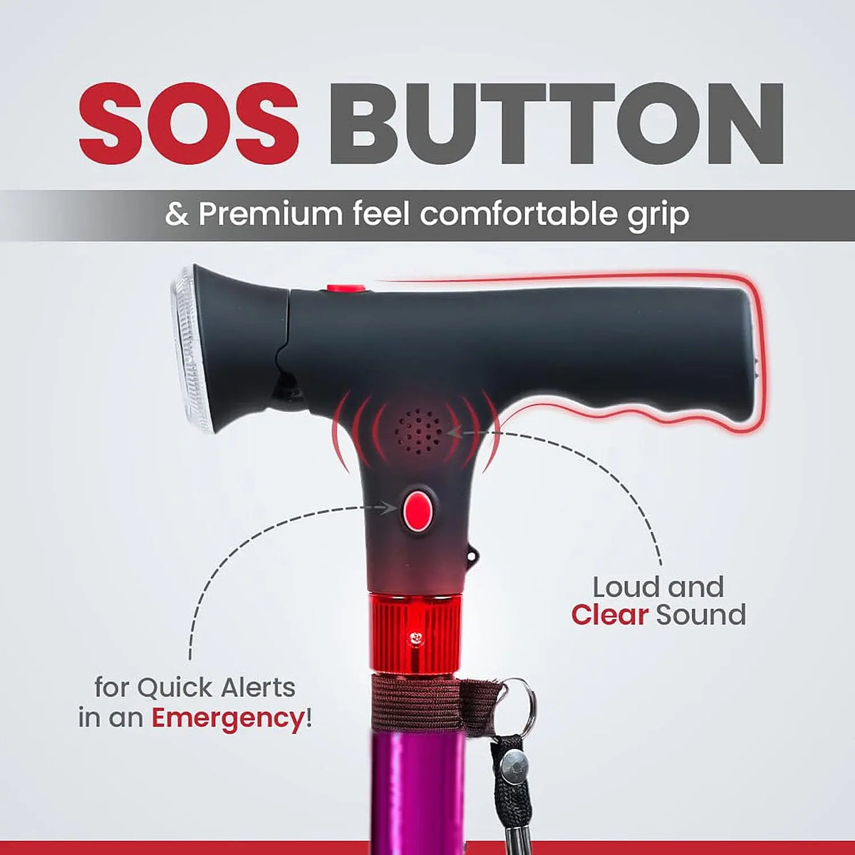 Multifunctional Folding Cane For Elderly With Light & Emergency Alarm
