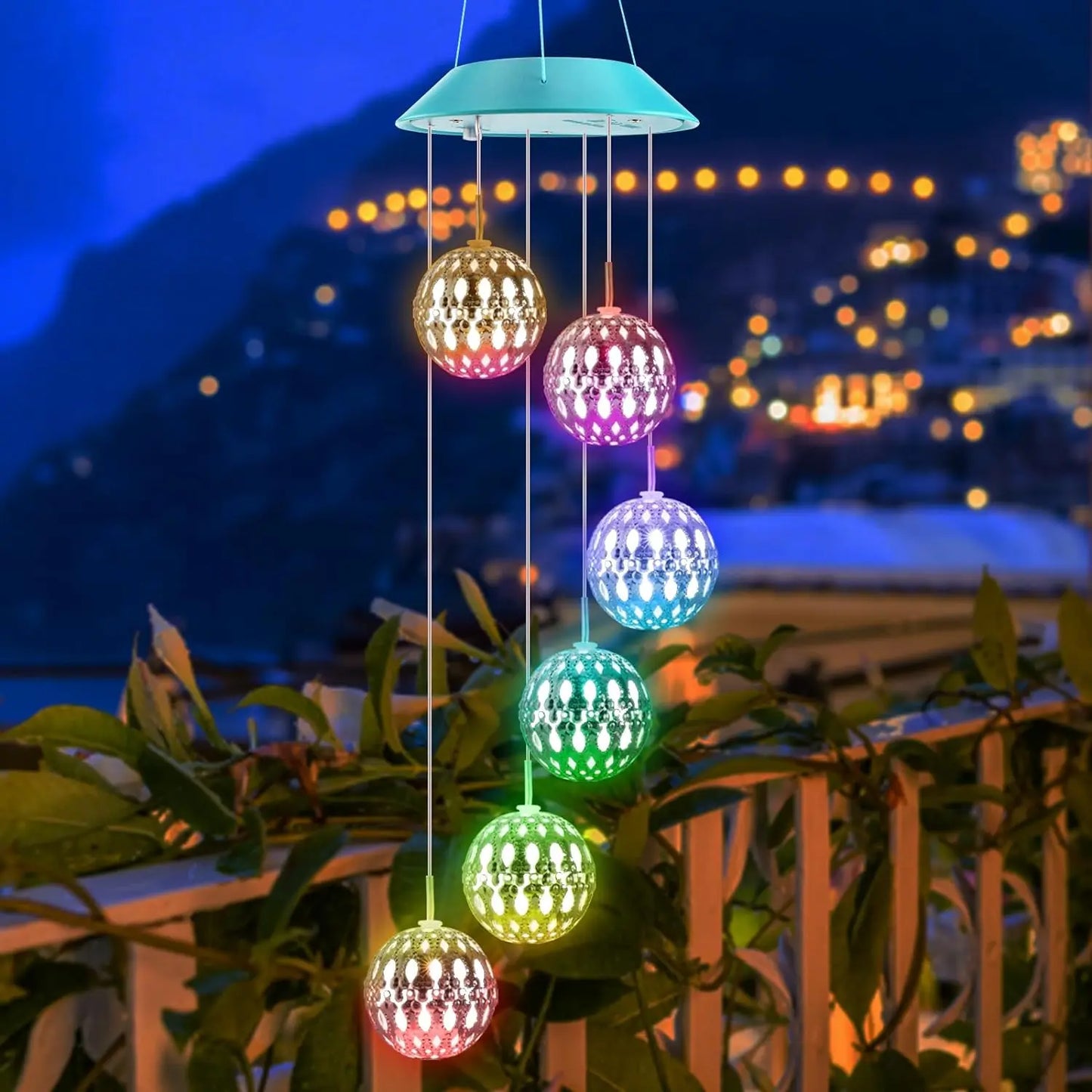 Solar Hydrangea Ball Wind Chime – 7 Color Changing Lights, IP65 Waterproof 🌸🔮