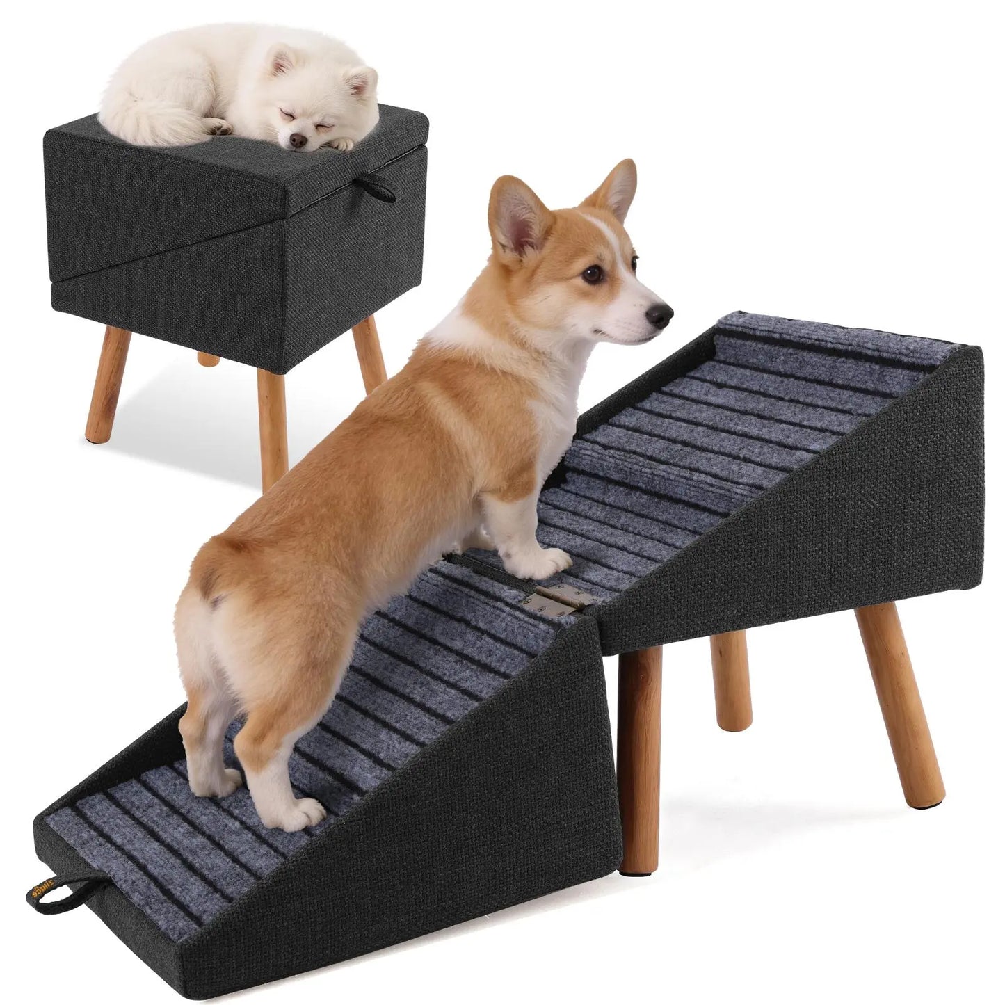 17" Dog Stairs Ramp – 2-in-1 Foldable Wooden Pet Steps & Ottoman for Couch and Bed 🐕🪑🌿