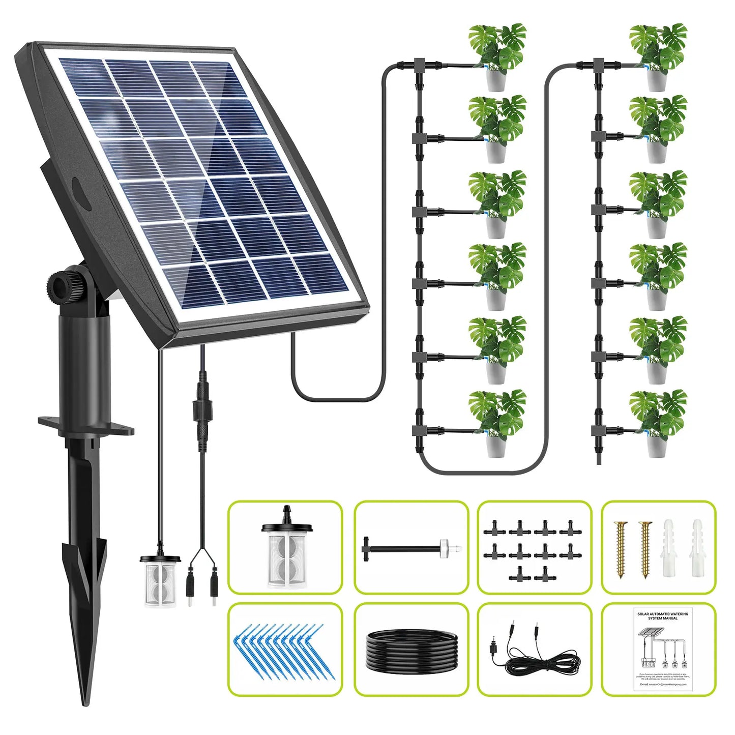 Solar Automatic Drip Irrigation Kit System –&Self-Watering Device for 10 or 20,30 Pots 🪴☀️💧