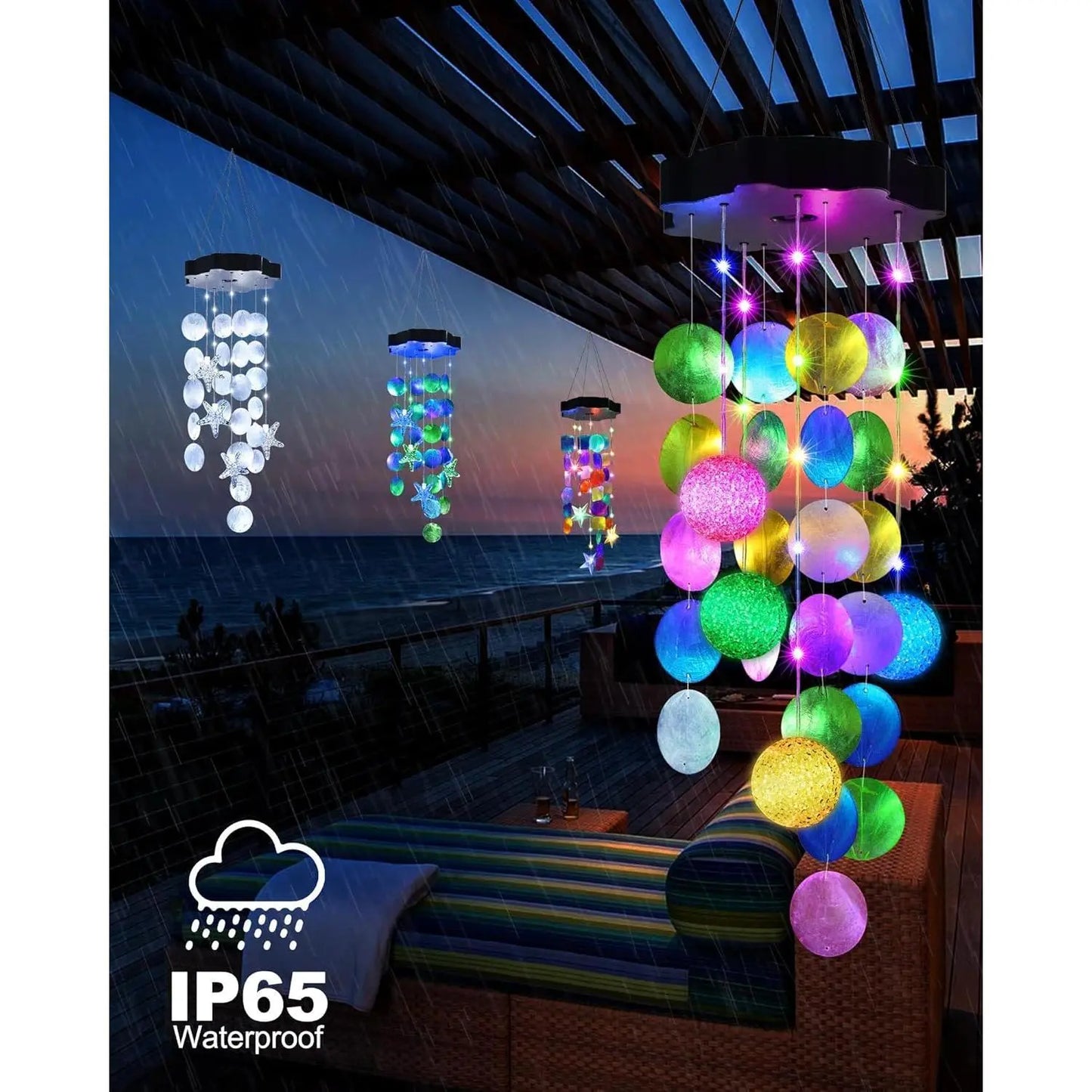 Solar Seashell Wind Chime – Natural Shells, 2 Lighting Modes, Gift-Ready 🐚☀️
