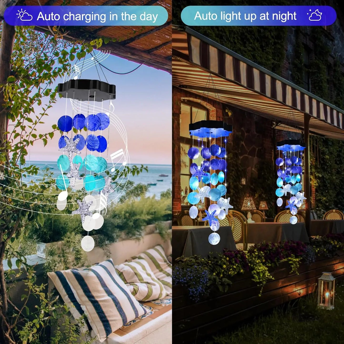 Solar Seashell Wind Chime – Natural Shells, 2 Lighting Modes, Gift-Ready 🐚☀️