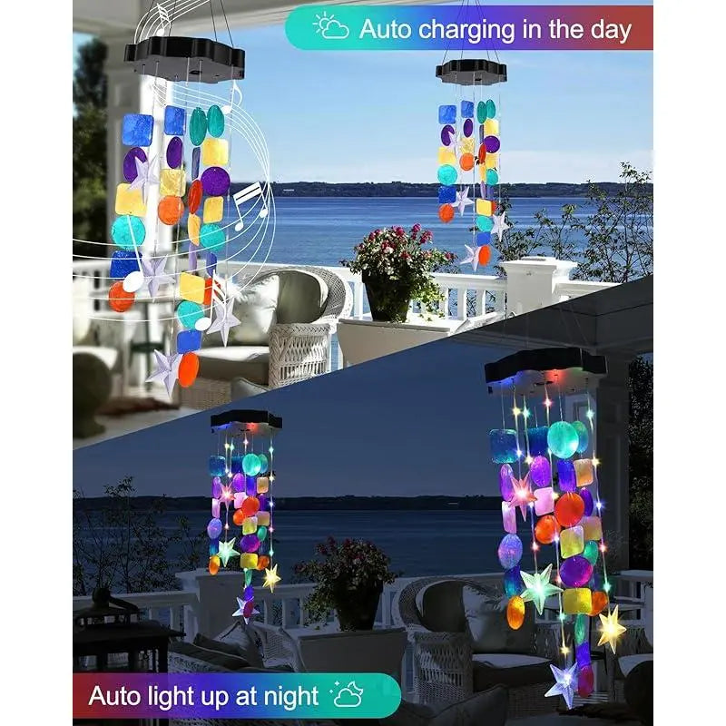 Solar Seashell Wind Chime – Natural Shells, 2 Lighting Modes, Gift-Ready 🐚☀️