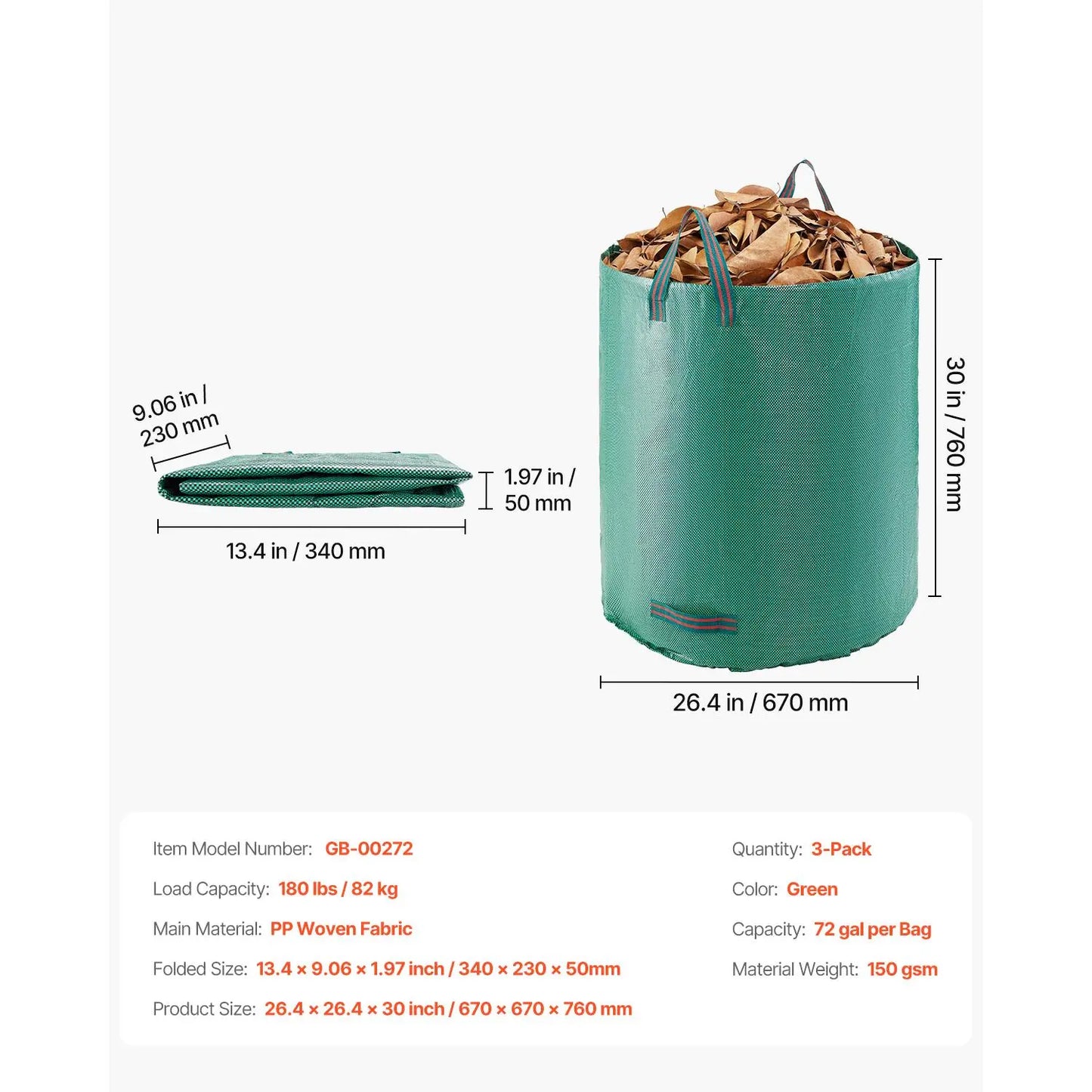 5-Pack 72 Gallon Reusable Yard Waste Bags🍂🌿