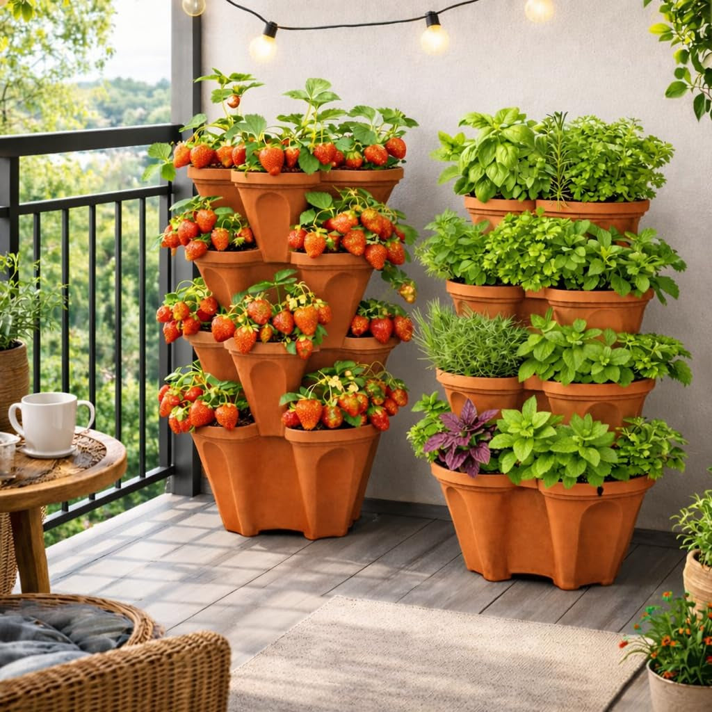 Vertical Planter Tower – Grow 16 Plants in Just 1 Square Foot, Self-Watering🌱🍓