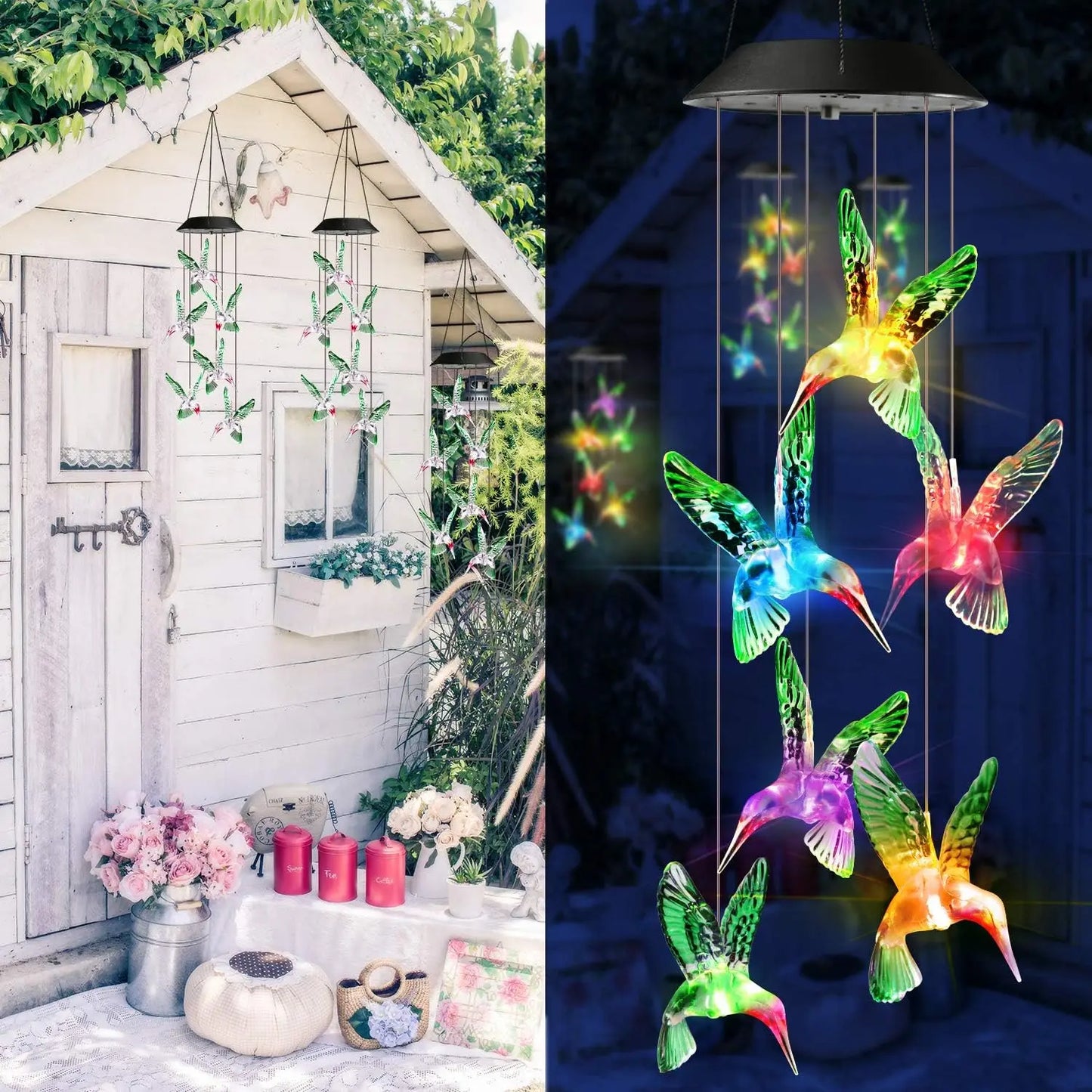 Solar Hydrangea Ball Wind Chime – 7 Color Changing Lights, IP65 Waterproof 🌸🔮