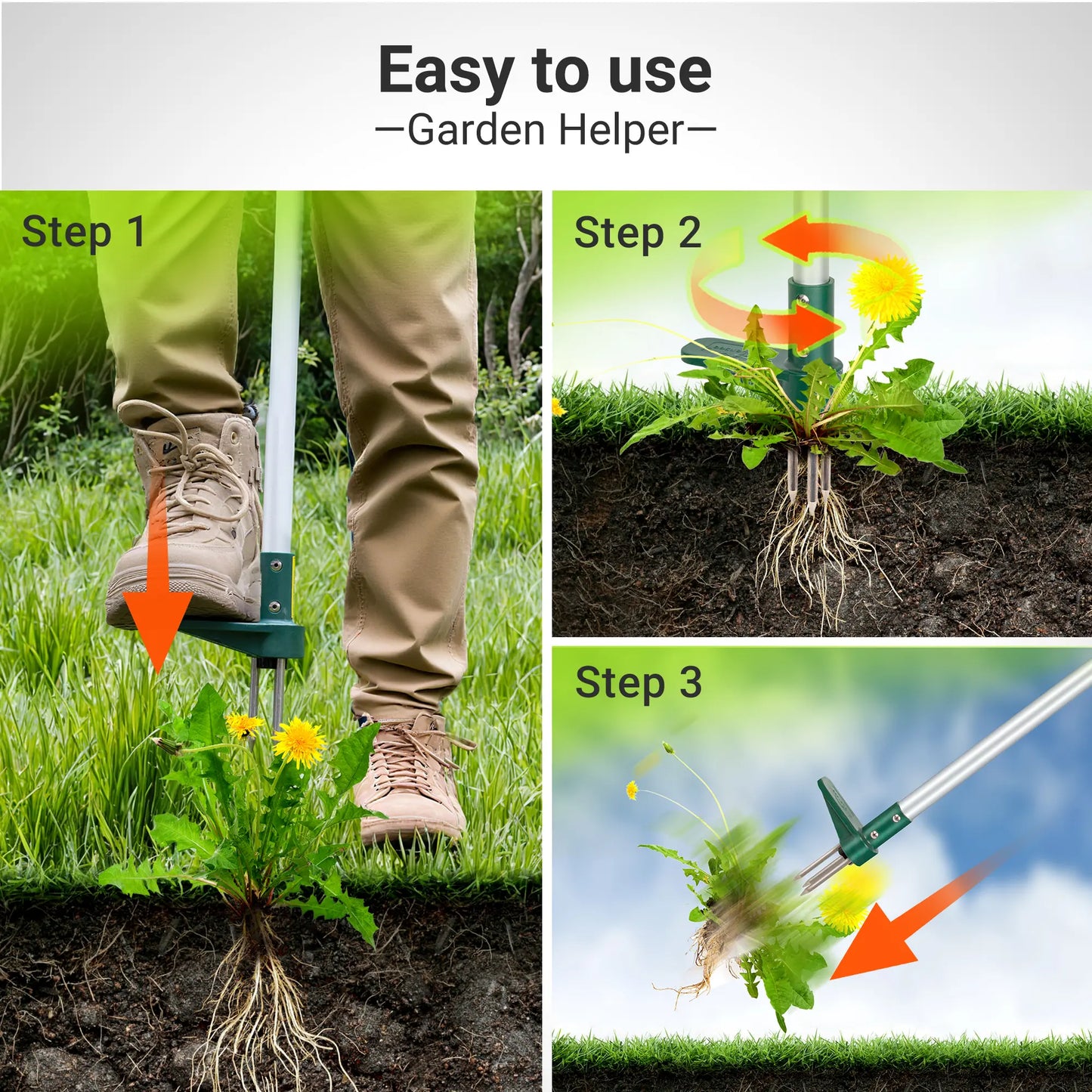 Walensee Garden Stand-Up Weeder Tool – 39" Long Handle, 3-Claw Stainless Steel Head 🌱🛠️