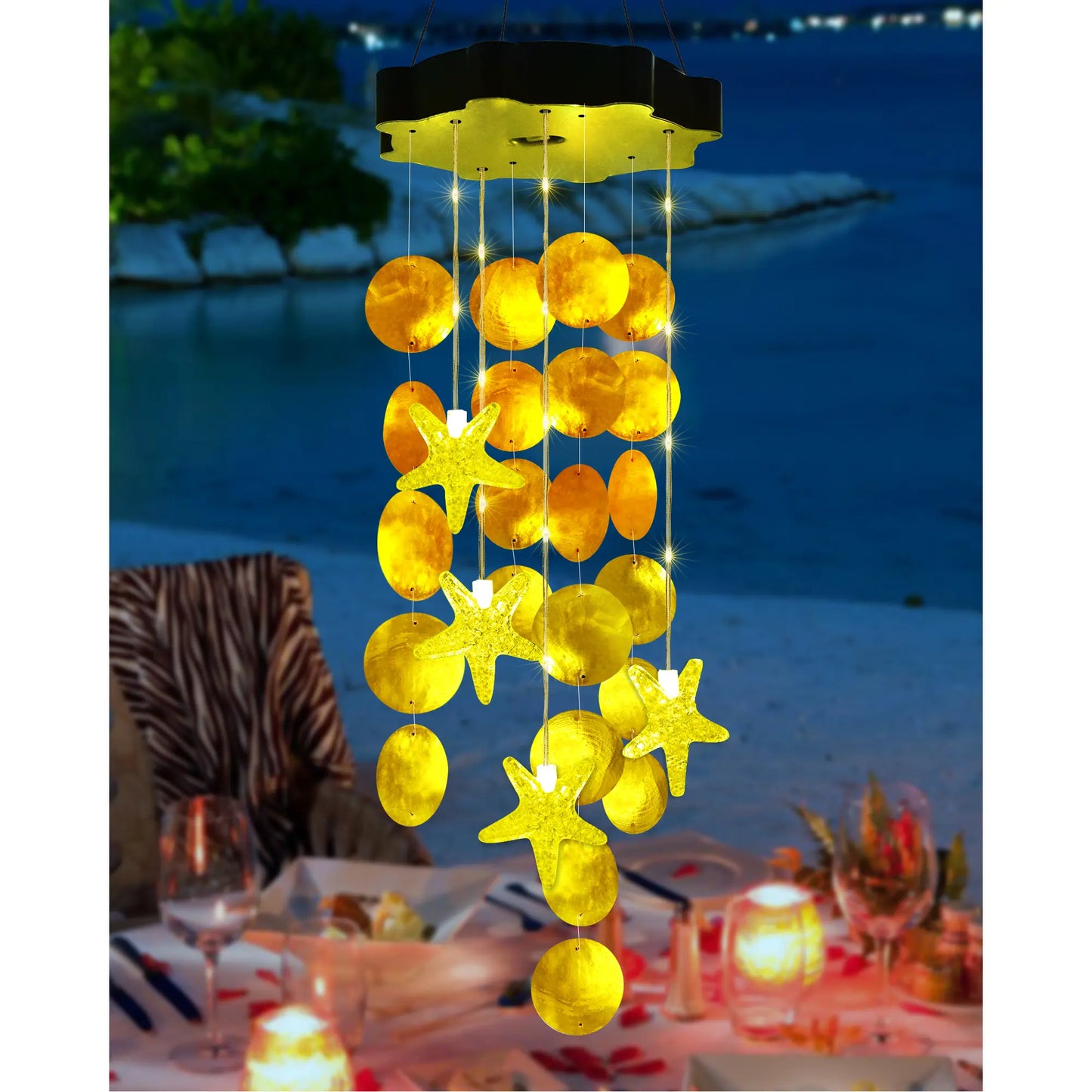 Solar Seashell Wind Chime – Natural Shells, 2 Lighting Modes, Gift-Ready 🐚☀️