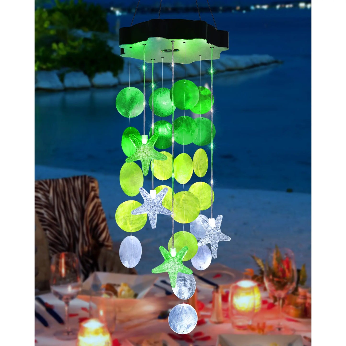 Solar Seashell Wind Chime – Natural Shells, 2 Lighting Modes, Gift-Ready 🐚☀️