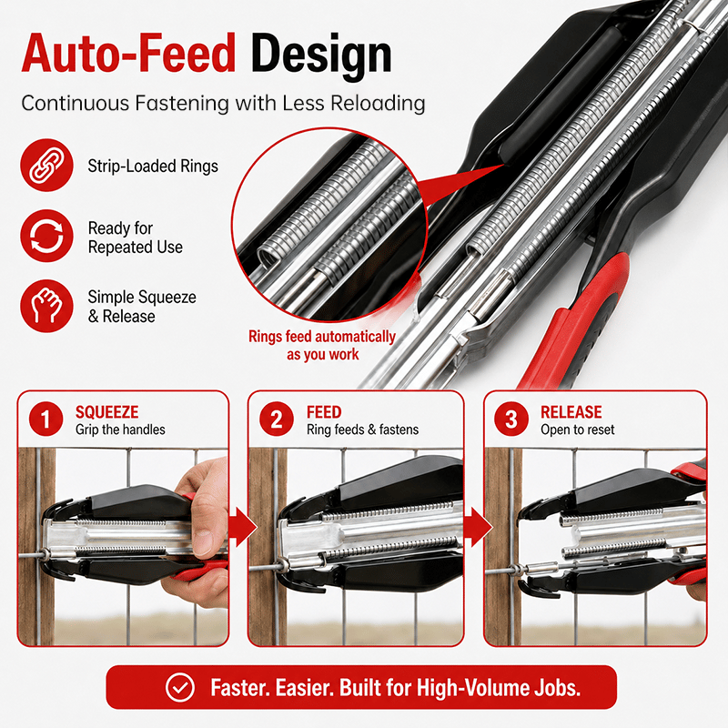 Auto-Feed Hog Ring Pliers Kit – One-Squeeze Fastening for Cages, Fencing & Upholstery 🔧🛠️