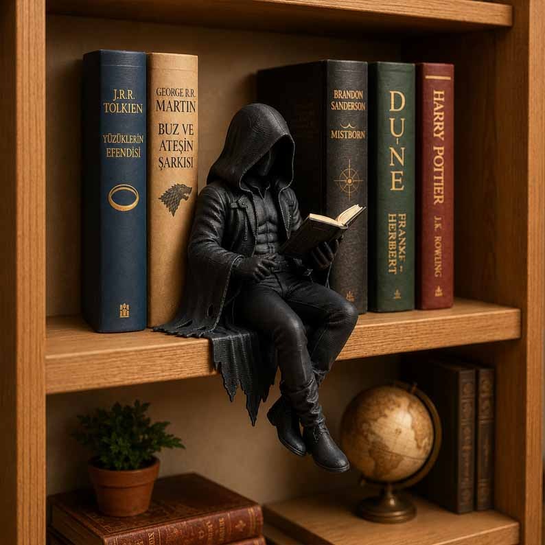 Gothic Dark Fantasy Book Guardian – 4″ Resin Figure, Midnight Shelf Decor 🖤📖🌙