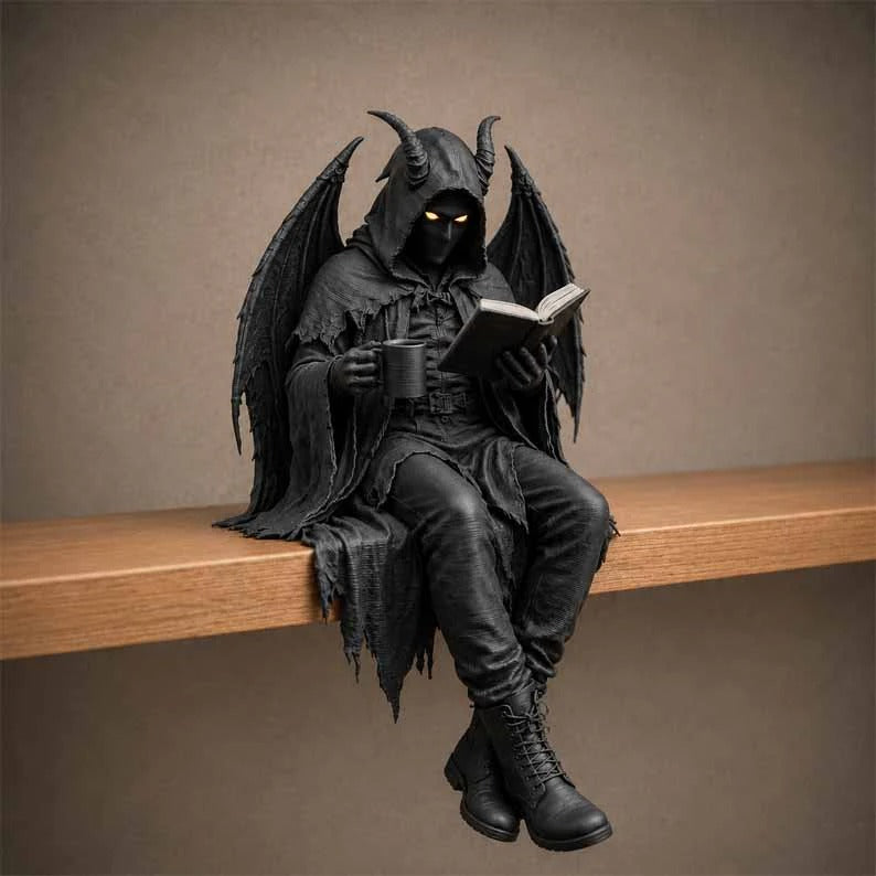 Gothic Dark Fantasy Book Guardian – 4″ Resin Figure, Midnight Shelf Decor 🖤📖🌙