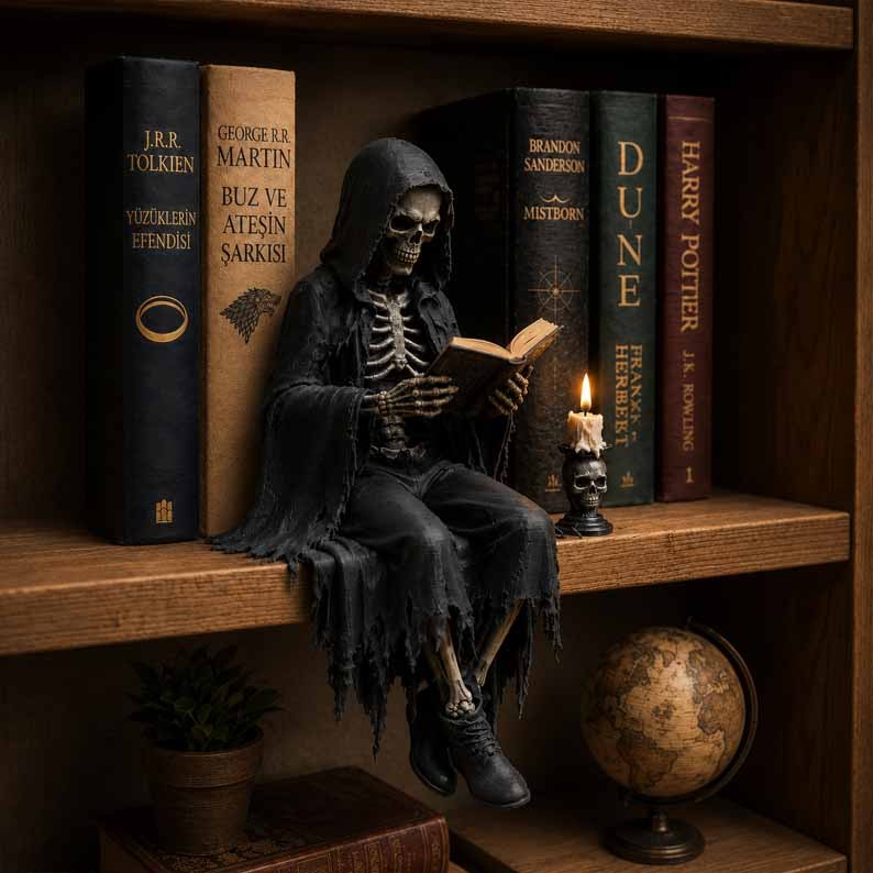 Gothic Dark Fantasy Book Guardian – 4″ Resin Figure, Midnight Shelf Decor 🖤📖🌙
