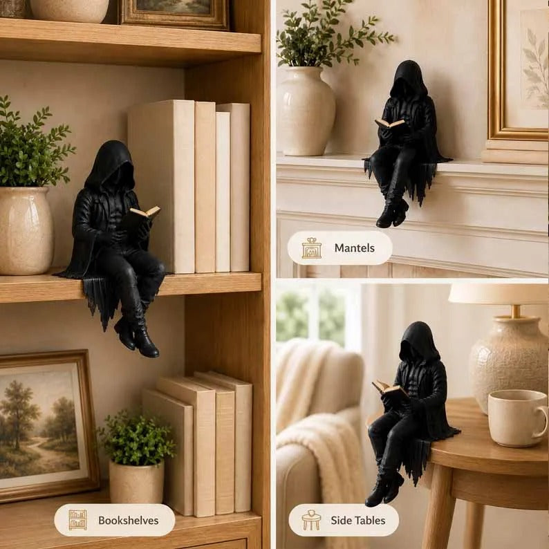Gothic Dark Fantasy Book Guardian – 4″ Resin Figure, Midnight Shelf Decor 🖤📖🌙