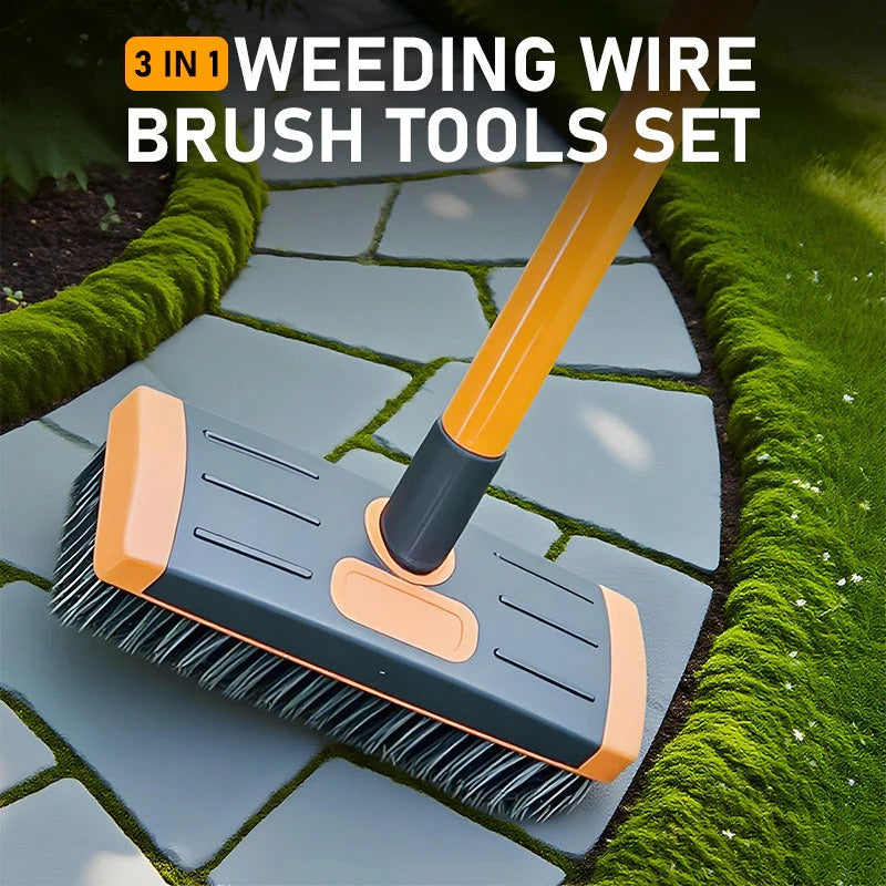 3-in-1 Weed Wire Brush Set – Steel Bristles, Extendable Handle 🧹🌿