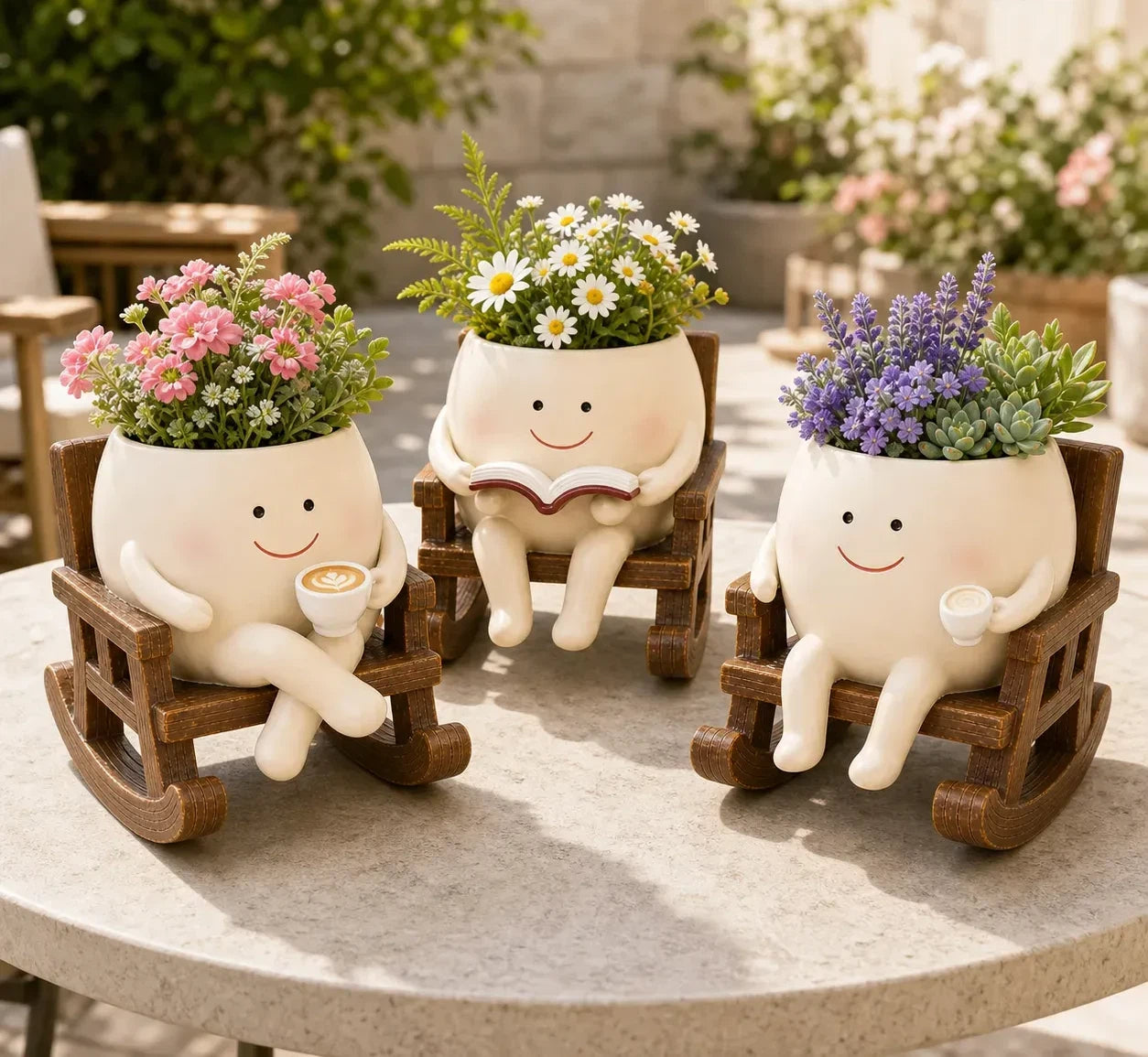 Rocking Chair Flower Pot – Creamy White Resin Planter for Succulents 🪴🪑