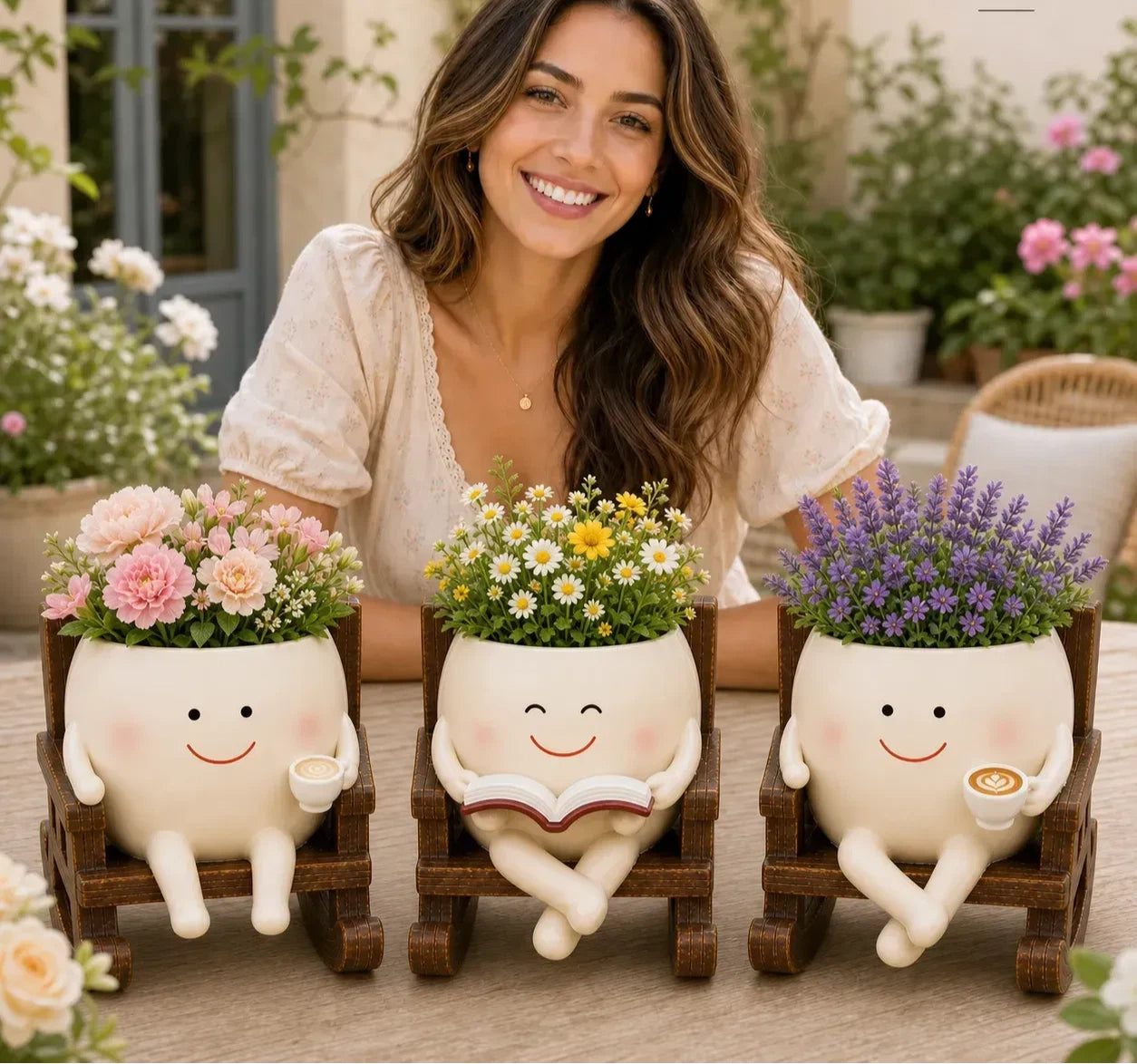 Rocking Chair Flower Pot – Creamy White Resin Planter for Succulents 🪴🪑