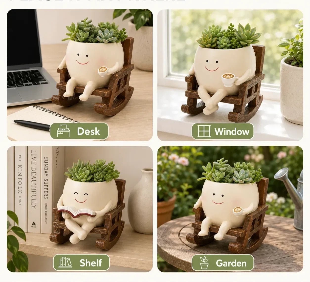 Rocking Chair Flower Pot – Creamy White Resin Planter for Succulents 🪴🪑
