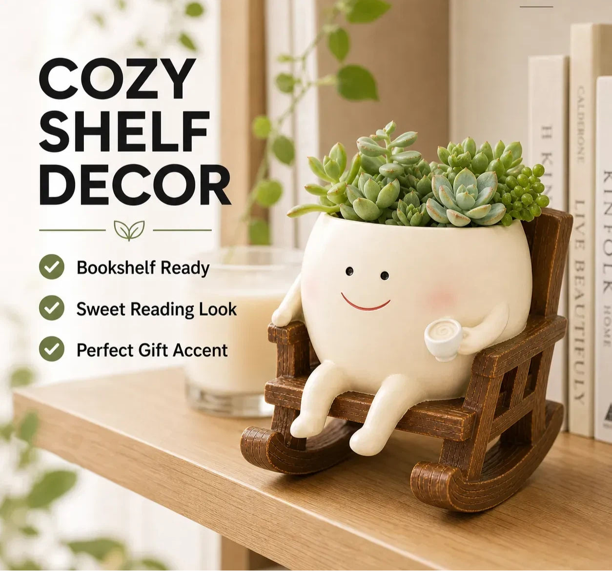 Rocking Chair Flower Pot – Creamy White Resin Planter for Succulents 🪴🪑