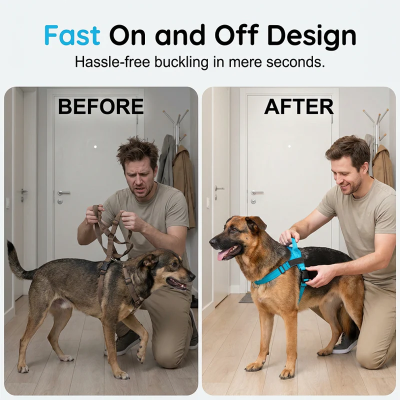 No-Pull Dog Harness – Breathable Mesh, Alloy Rings, Quick-Release Buckle 🦮