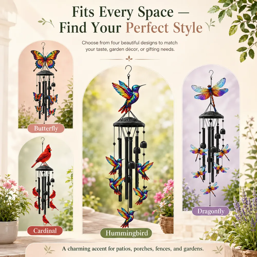Vintage Hand-Painted Wind Chime – Crystal Clear Tones, Weather-Resistant 🎐🌸