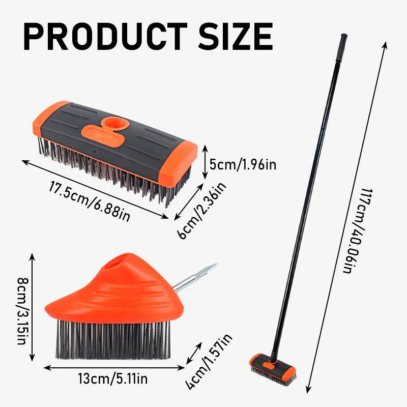 3-in-1 Weed Wire Brush Set – Steel Bristles, Extendable Handle 🧹🌿